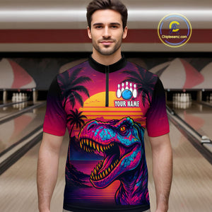 Custom Neon Dinosaur Bowling Men Bowling Shirt Polo & Quarter-Zip Bowling Team Jerseys HNT78