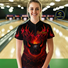 Load image into Gallery viewer, Red Flame Demon Bowling Ball Shirt for Women Custom Bowling Team Jersey Bowling Outfit Polo &amp; Quarter-Zip QZT758