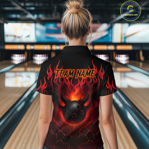 Red Flame Demon Bowling Ball Shirt for Women Custom Bowling Team Jersey Bowling Outfit Polo & Quarter-Zip QZT758