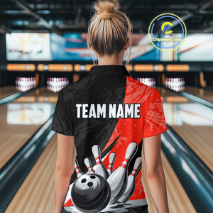 Custom Red Bowling Custom Women Bowling Shirt Polo & Quarter-Zip Bowling Team Jerseys HNT75