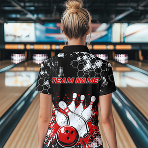 Red Watercolor Bowling Shirts Men Women Team Custom Bowling Polo & 1/4 Zip Shirt MBL60