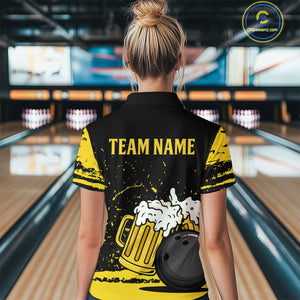 Custom Funny Beer Bowling Women Shirts Bowling Uniform Polo & 1/4 Zip Bowling Team Jerseys HNT98