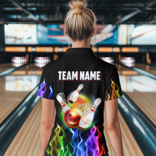 Load image into Gallery viewer, Rainbow Flame Bowling Jersey Women Personalized Bowling Team Shirts Bowling Quarter-Zip Shirt BDT324