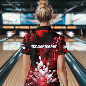 Red Thunder Lightning Bowling Shirt Custom Colorful Bowling Jersey Men Women Team MBL67