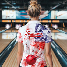 Load image into Gallery viewer, American Flag Smoke Bowling Shirt for Women Custom Polo &amp; Quarter-Zip Team Bowling Jersey with Team HNT21