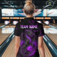 Load image into Gallery viewer, Black And Purple Flame Custom Dragon Bowling Team Shirts For Women, Bowling Uniform Outfit NQS9963