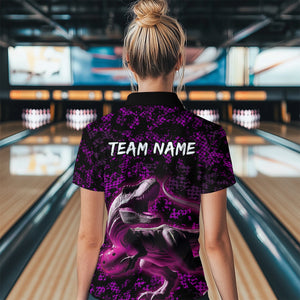 Custom Purple Bowling Shirt Dinosaur Bowling Jersey Quarter Zip Bowling League QZT632