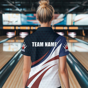 Personalized Red Blue & White Bowling Shirt Patriotic 1/4-Zip Bowling Jersey for Men & Women QZT677