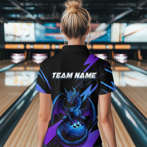 Teal And Purple Dragon Bowling Shirt Custom Name Bowling Jersey Team Bowling Quarter-Zip Shirts QZT674