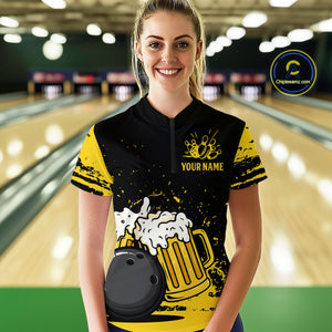 Custom Funny Beer Bowling Women Shirts Bowling Uniform Polo & 1/4 Zip Bowling Team Jerseys HNT98