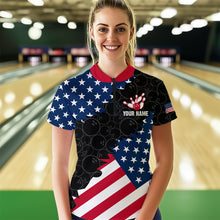 Load image into Gallery viewer, Personalized Patriotic Cat Bowling Shirt Quarter-Zip American Bowling Jersey for Men Women QZT673