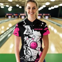 Load image into Gallery viewer, Custom Pink Butterflies Bowling Shirt for Men Women Team Bowling Polo&amp;Quater Zip MBL76