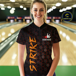 Custom Strike Red Bowling Women Bowling Shirt Polo & Quarter-Zip Bowling Team Jerseys HNT79