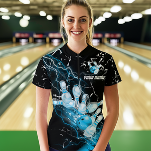 Custom Teal Lightning Bowling Shirts for Men Women Team Bowling Polo & 1/4 Zip MBL80
