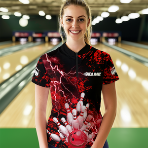 Red Thunder Lightning Bowling Shirt Custom Colorful Bowling Jersey Men Women Team MBL67