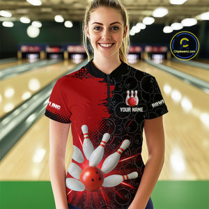 Custom Red&Black Bowling Shirts for Men Women Team Bowling Polo and Quarter Zip MBL97