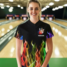 Load image into Gallery viewer, Rainbow Flame Bowling Jersey Women Personalized Bowling Team Shirts Bowling Quarter-Zip Shirt BDT324