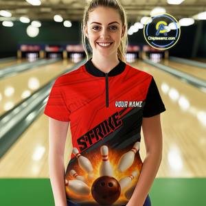 Custom Flaming Red Bowling Shirts for Women Men Team Bowling Polo & Quarter Zip MBL99