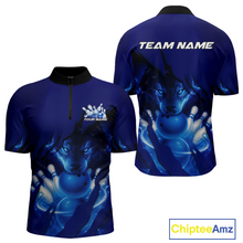Load image into Gallery viewer, Blue Bowling Shirts for Team Women Men Custom Wolf Bowling Jerseys for Couples MBL202