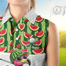 Load image into Gallery viewer, Golfing Flamingo Sleeveless Womens Funny Golf Polo Shirt Custom Green Pattern Watermelon Golf Ball Clothes Shirts NHT740