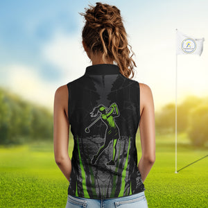 Black Camo Women sleeveless golf polo shirts custom golf attire for ladies, golfing gifts | Green NQS9995