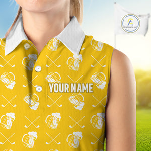 Yellow and white golf pattern Women sleeveless polo shirt custom golf beer outfit ladies golf clothes NQS9855