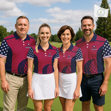 Load image into Gallery viewer, Personalized Red, white and blue US flag mens golf polo shirts custom patriotic golf attire for men NQS11387