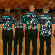 Load image into Gallery viewer, Custom Turquoise Funny Duck Bowling Shirt for Men Bowling Jersey Polo &amp; 1/4 Zip Bowling Outfit QZT943