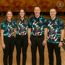 Load image into Gallery viewer, Custom Turquoise Funny Duck Bowling Shirt for Men Bowling Jersey Polo &amp; 1/4 Zip Bowling Outfit QZT943