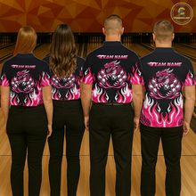 Load image into Gallery viewer, Black and Pink Flame Dragon Bowling Polo, 1/4 Zip Shirts For Women Custom Dragon Bowling Team Jerseys NQS11733