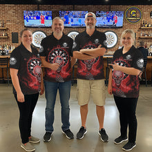 Load image into Gallery viewer, Black Red Flaming Skeleton Darts Custom Men's Dart Quarter-Zip Shirts Team Dart League Jerseys NYN2075