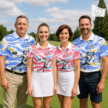 Load image into Gallery viewer, Camo Womens Disc Golf Polo Shirt Custom Name Pink Disc Golf Basket Apparel Team Disc Golf Outfit NHN0027