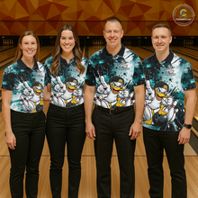 Load image into Gallery viewer, Custom Teal Funny Duck Bowling Jersey for Women Bowling Uniform Polo &amp; 1/4 Zip Bowling Team Shirts HNT237