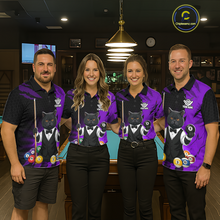 Load image into Gallery viewer, Custom Black Cat 8 Ball Pool Shirts Purple Billiard Shirt for Men Billiard Team Jersey Billiard Gift NNT181