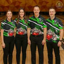 Load image into Gallery viewer, Custom Green Raccoon Funny Bowling Jersey for Women Bowling Team Shirts Polo &amp; 1/4 Zip HNT247