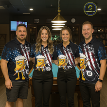Load image into Gallery viewer, Custom Funny US Flag Beer 8 Ball Pool Men Billiard Polo &amp; 1/4 Zip, Billiard Shirt, Billiard Team Jerseys NNT146