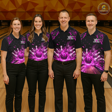 Load image into Gallery viewer, Custom Pink Flame Bowling Team Shirt for Women Polo &amp; 1/4-Zip Bowling Jersey Bowling League Uniform QZT866