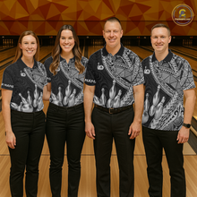Load image into Gallery viewer, Black and White Tribal Pattern Bowling Jersey for Women Bowling Uniform Bowling Team Shirts HNT225