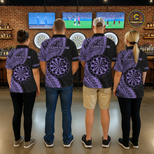 Load image into Gallery viewer, Custom Purple Tribal Dart Shirts for Men Dart Team Jersey Dartboard Gifts Polo &amp; 1/4 Zip NNT163