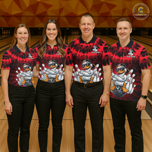 Load image into Gallery viewer, Custom Red Funny Duck Bowling Jersey for Men Bowling Uniform Polo &amp; 1/4 Zip Bowling Team Shirts HNT238
