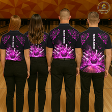 Load image into Gallery viewer, Custom Pink Flame Bowling Team Shirt for Women Polo &amp; 1/4-Zip Bowling Jersey Bowling League Uniform QZT866