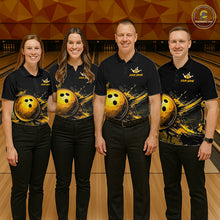 Load image into Gallery viewer, Custom Black &amp; Gold Bowling Shirt for Women Bowling Team Jersey Bowling Outfit Polo &amp; Quarter-Zip QZT988