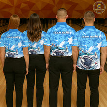 Load image into Gallery viewer, Blue Bowling Camo Angry Shark Bowling Polo, 1/4 Zip Shirts for Men Custom Shark Team Bowling Jerseys NQS11605