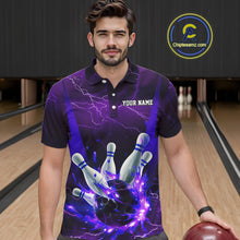 Load image into Gallery viewer, Purple Thunder Lightning Custom Bowling Shirts For Men, Flame Bowling Jerseys With Team Name IPHW7161