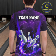 Load image into Gallery viewer, Purple Thunder Lightning Custom Bowling Shirts For Men, Flame Bowling Jerseys With Team Name IPHW7161