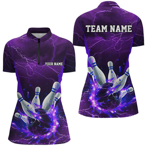 Purple Thunder Lightning Custom Ladies Bowling Shirts, Flame Bowling Jerseys With Team Name IPHW7161