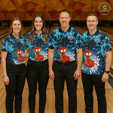 Load image into Gallery viewer, Turquoise Funny Chicken Bowling Jersey for Men Bowling League Bowling Team Shirts Polo &amp; 1/4 Zip HN232
