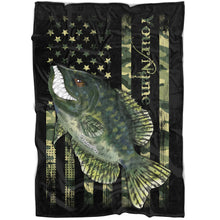 Load image into Gallery viewer, Crappie fishing American flag camo black angry crappie fish ChipteeAmz's art custom throw fleece blanket AT050