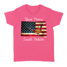 Load image into Gallery viewer, Pheasant hunting shirt South Dakota American Flag bird hunter custom name T-shirt - FSD1162