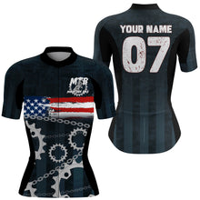 Load image into Gallery viewer, Custom Womens Cycling Jersey MTB American Flag Bicycle Sprocket Mountain Bike Racing Shirt| NMS819